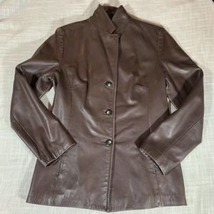 Danier Women's Italian Leather Zip Up Jacket- Size XSmall Dark Brown XS Soft